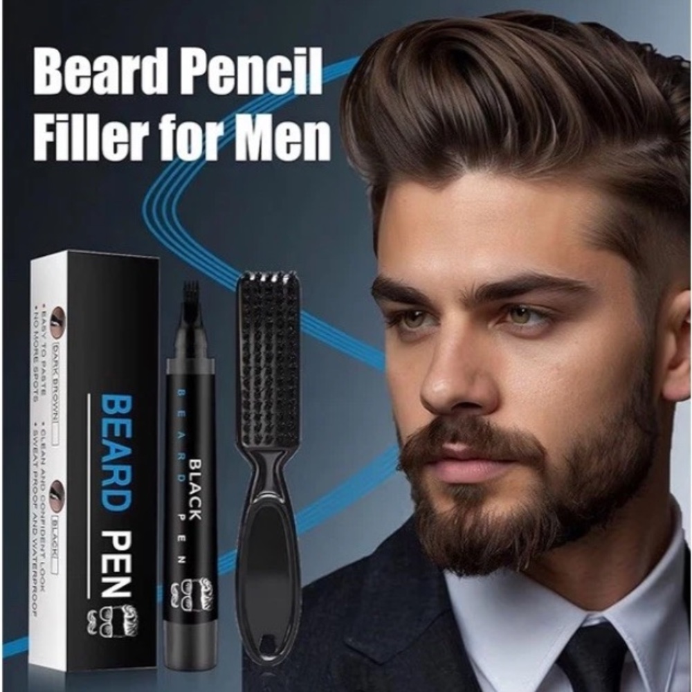 Black Waterproof Beard Pencil Filler Long Last Hair Grow Moustache Eyebrow Brush